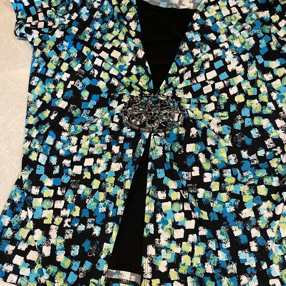 Elementz women's blouse two-fer Medium short sleeves relaxed silver clasp blue - Picture 13 of 14